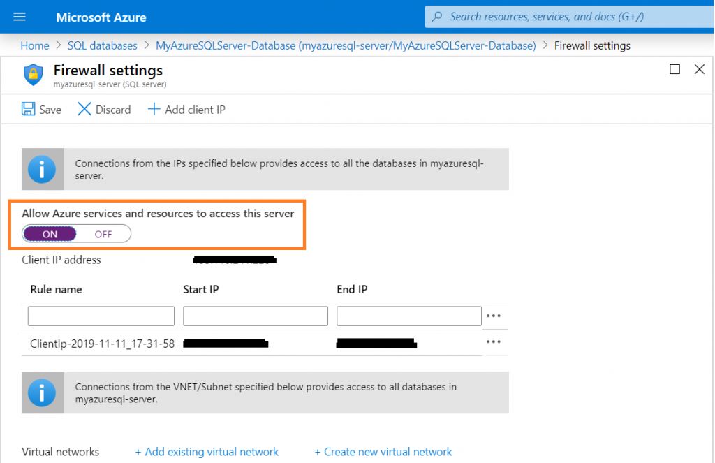 Allow Azure Services to Acess SQL server