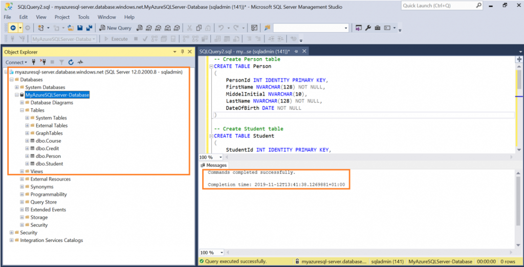 Create tables in Microsoft Azure SQL database