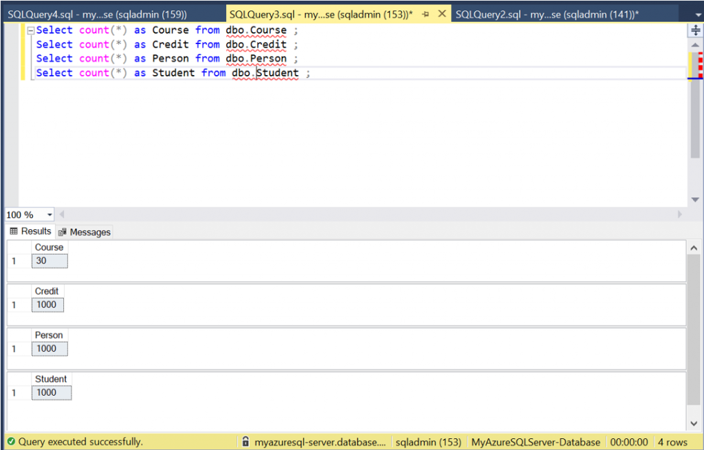 SQL Queries on Azure SQL database from SSMS